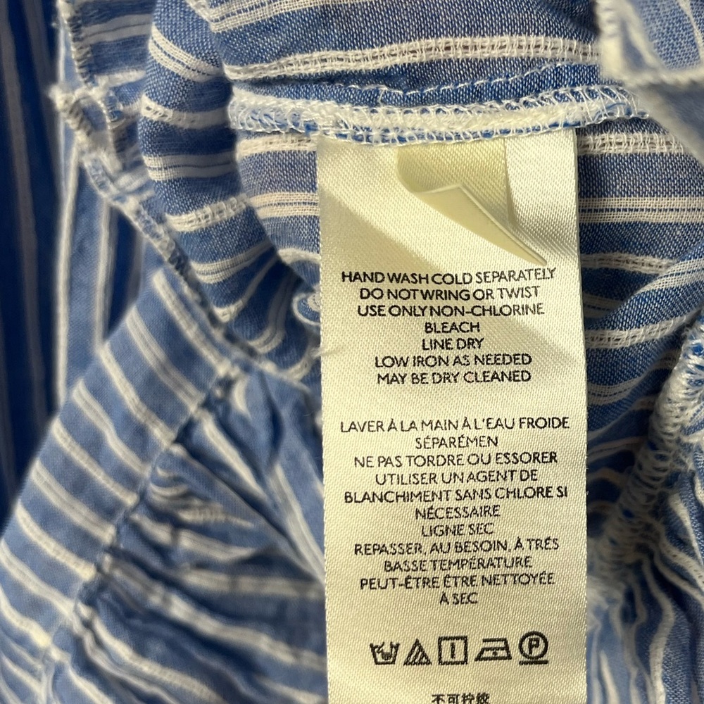 By Anthropologie Uli Ruffled Blouse blue white stripe back tie size large - Picture 5 of 7